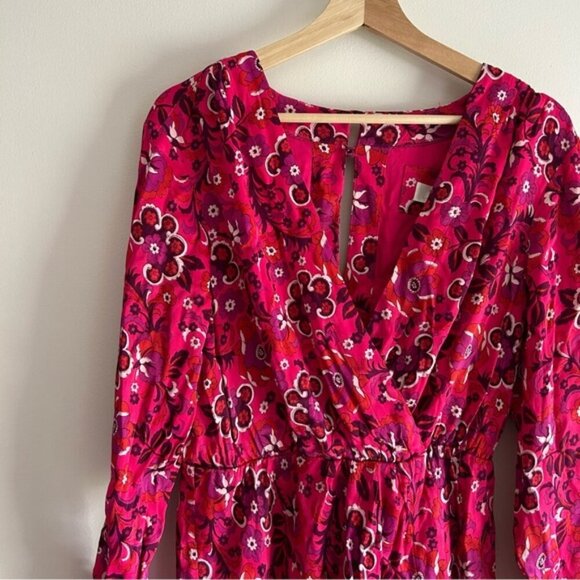 Anthropologie Maeve Wrap Mini Pink Floral V-neck Dress Womens Sz M - Picture 6 of 6